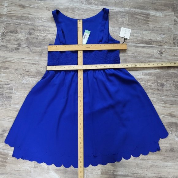 Susana Monaco Blue Ruched Scalloped A-Line Party Cocktail Summer Dress NWT 12 - Picture 9 of 9